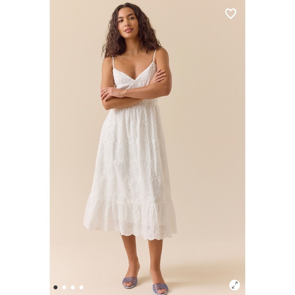 Altar'd State White Eyelet Lace Midi Dress Smocked Back Sundress Size Large
